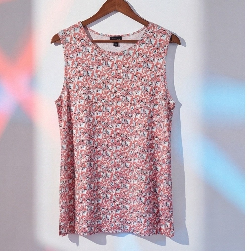 J. Jill XL Wearever Collection Paisley Sleeveless Tank Top Red Blue Summer